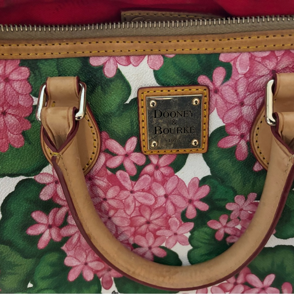 Dooney & Bourke Pink and Green Floral Satchel with matching coin purse - Picture 4 of 5